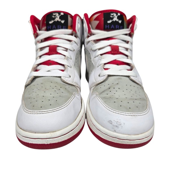 Jordan 1 Mid Hare GS 5Y White Grey Red 719554-123 Bugs Bunny Basketball Shoes - Picture 7 of 16